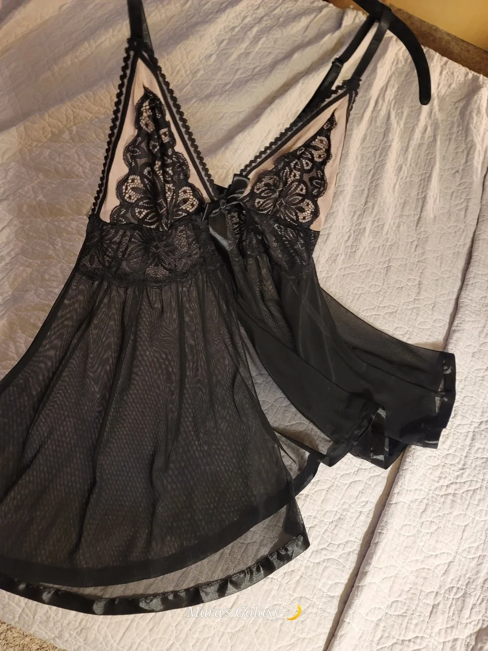 Daisy Fuentes Black Sheer Mesh Lace Trim Babydoll Lingerie - Size L
